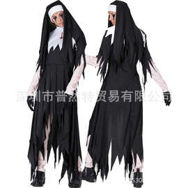 万圣节恐怖血腥成人修女牧师服传道士服装不规则长裙丧尸演出服装