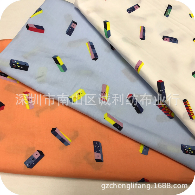 全棉平纹印花面料  色块印花布 欧美连衣裙印花面料 童装上衣面料