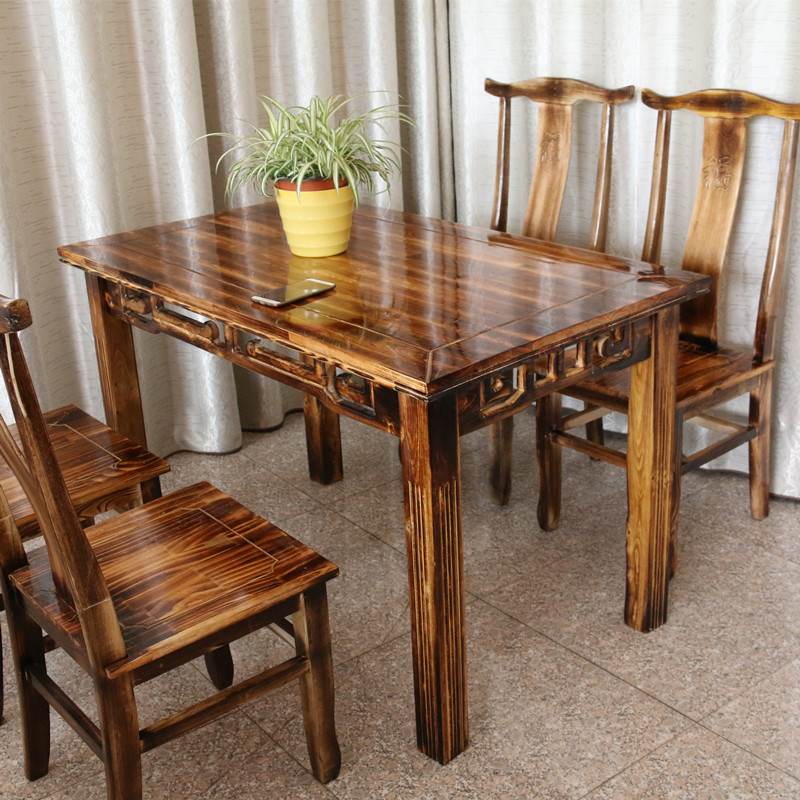 中式雕花餐桌椅组合 现代古典雕花餐桌椅 实木柏木雕花餐桌椅组合