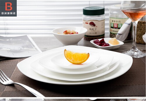 Hotel restaurant pure white Western food plate steak plate square plate dessert plate ceramic tableware can be added with LOGO
