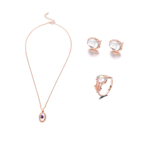 Dazzling gemstone trendy jewelry combination set, fashionable European and American new necklace, earrings, ring set wholesale
