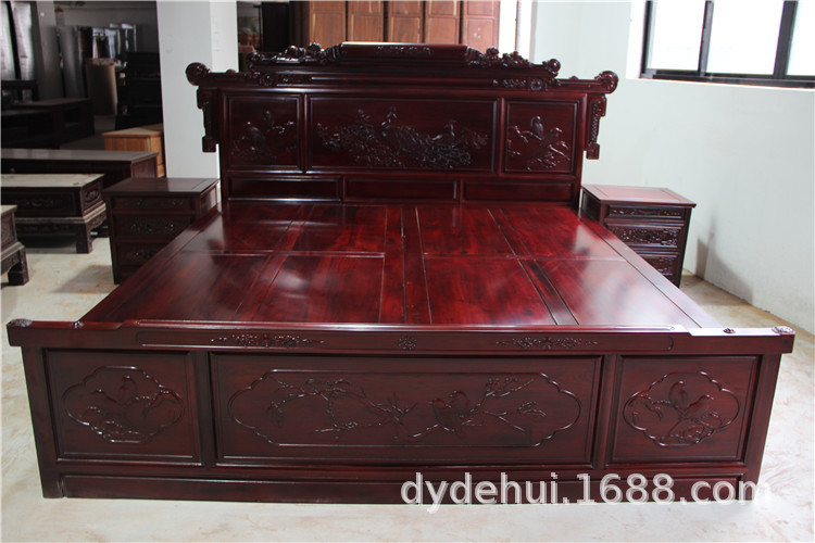 African rosewood double bed 1.8 m 2*2.2 m oversized Rosewood storage bed simple solid wood straight back hard board bed