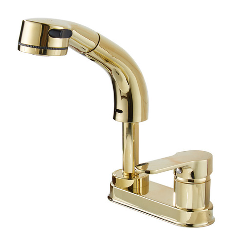 Full copper double hole pull-out face basin cold and hot water faucet three-hole countertop sink hand basin lifting telescopic shower head