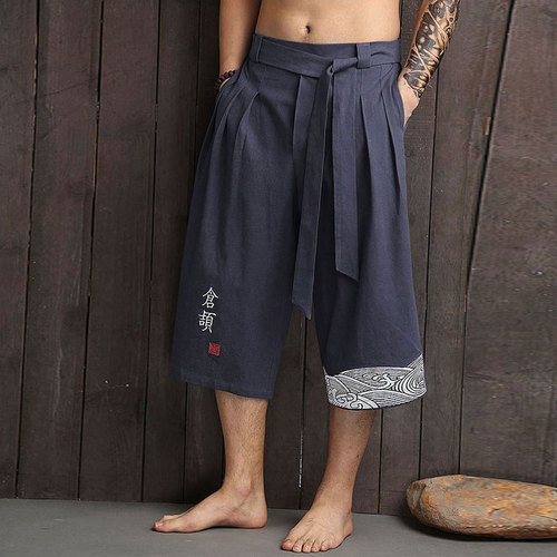 Chinese men's wide leg Kimono Pants linen seven Kimono Pants loose Kimono Pants trend big underKimono Pants men