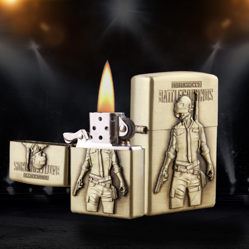 创意防风金属绝地求生游戏打火机青铜浮雕煤油打火机批发6249A|ms