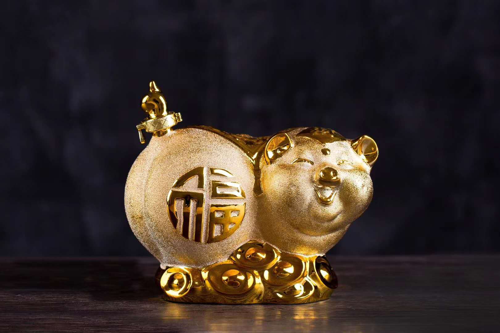 景德镇陶瓷酒瓶3斤装镀金生肖福猪密封小酒坛家居摆设|ms