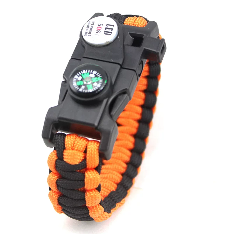 Наруч bracelet для активного отдыха многофункциональный LED свет руководство удар огненный камень SOS аварийный зонт верёвочный браслет