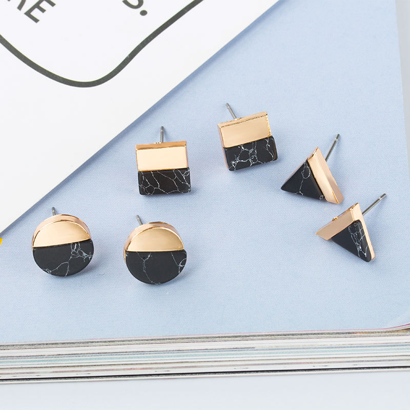 Retro Round Triangle Square Half Side Turquoise Stud Earrings Simple Geometric Earrings display picture 10