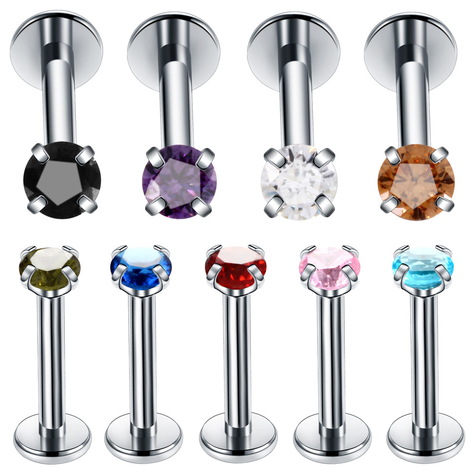 Retro Geometric Stainless Steel Inlay Zircon Lip Stud 1 Piece display picture 4