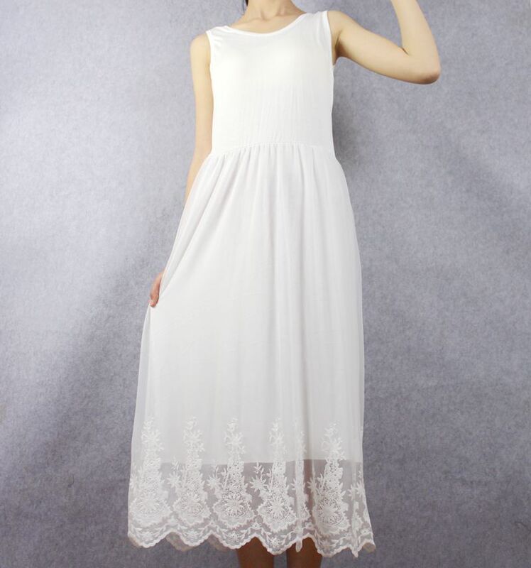 Extended embroidered lace dress modal stitching bottoming strap vest dress new underskirt