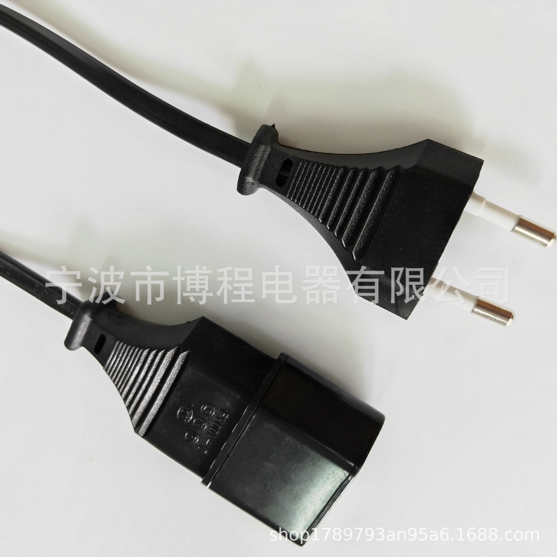 欧规防水插头AC两芯插头电源线欧标VDE电源线 欧规公母插头延长线