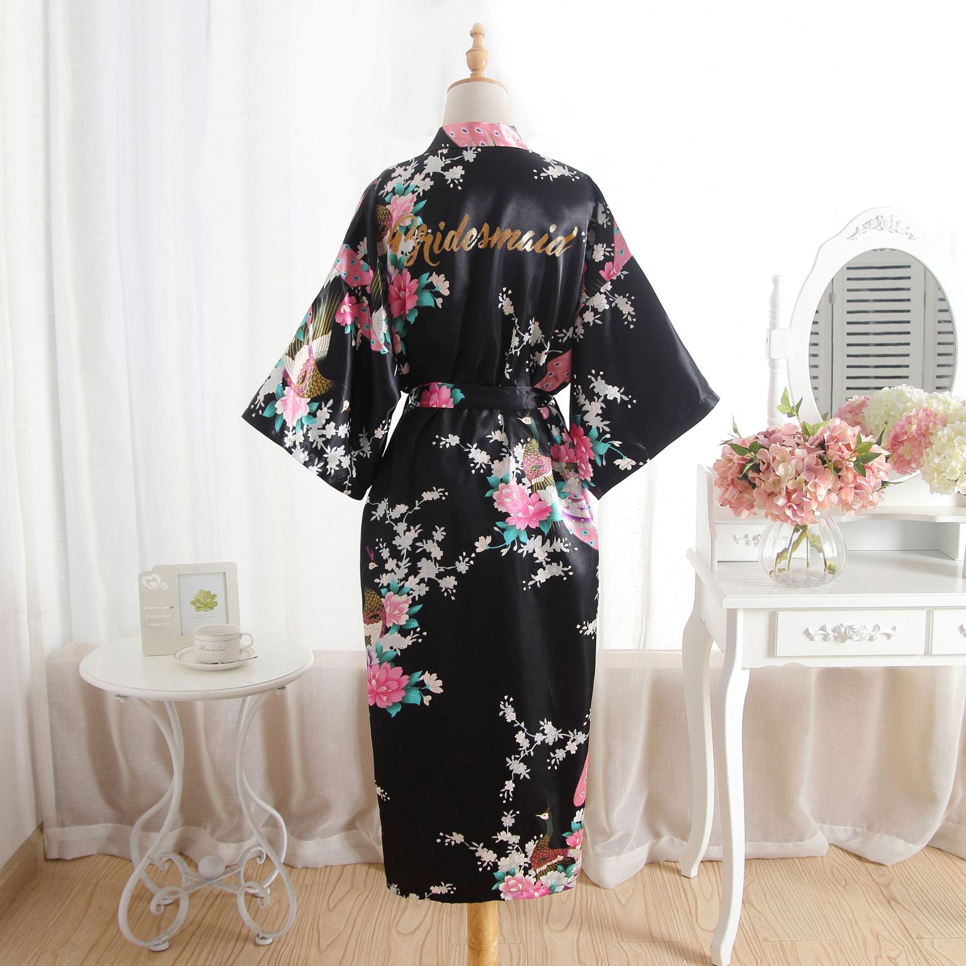 Peacock Letter Flower V Neck Imitated Silk Polyester Pajamas display picture 1