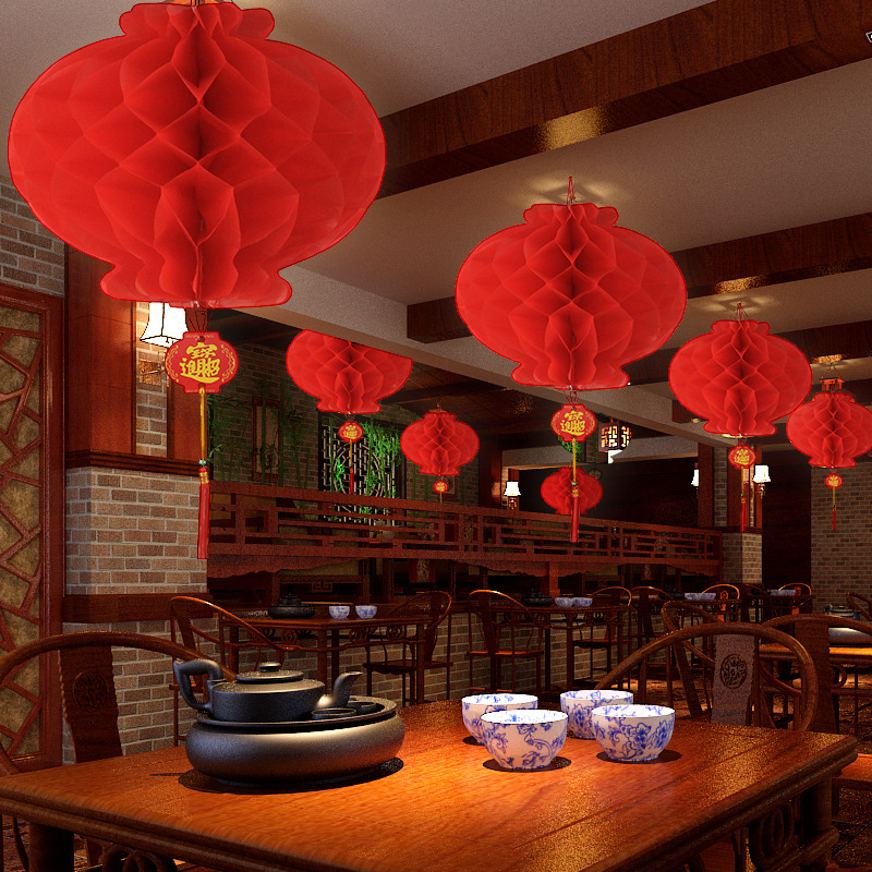 New Year's Day new year Paper lanterns Wedding celebration marry Oilpaper lantern Jubilation decorate Supplies bright red Honeycomb lantern Pendants
