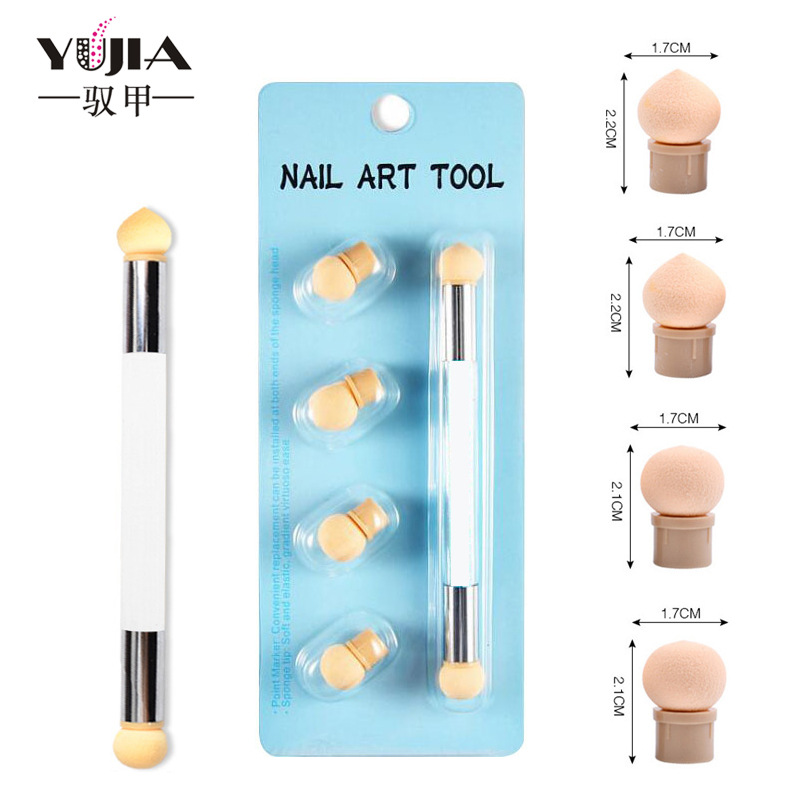 Transfronterizo transparente Barra de acrílico gradiente esponja smudging pen set para manicura se puede cambiar y lavar con cuatro cabezas puede ser reemplazado