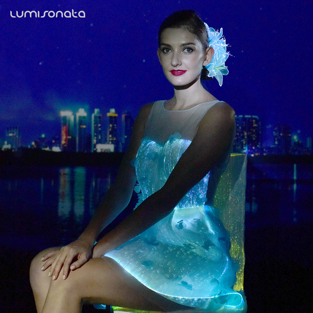 led发光纤维面料2018新款发光裙led抹胸性感连衣裙亚马逊女装