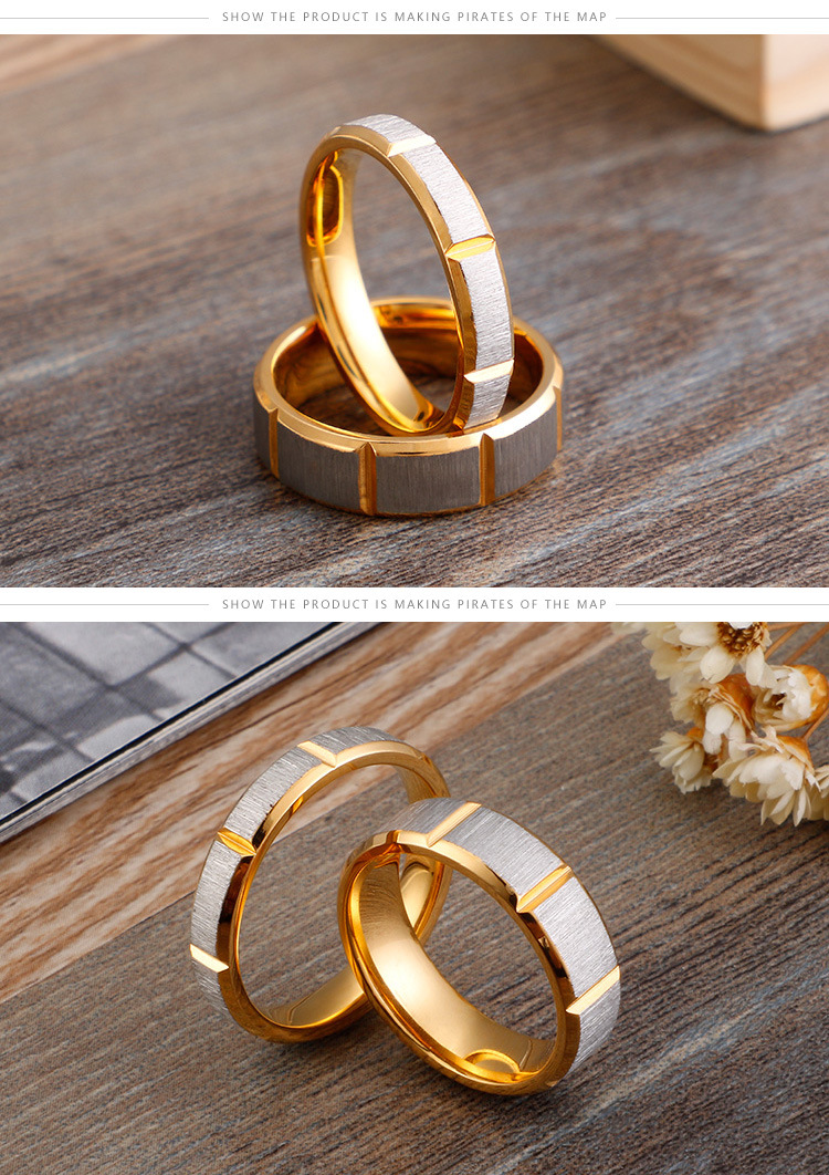 European And American New Jewelry Electroplating Sand Surface Stainless Steel Couple Ring Wholesale display picture 6