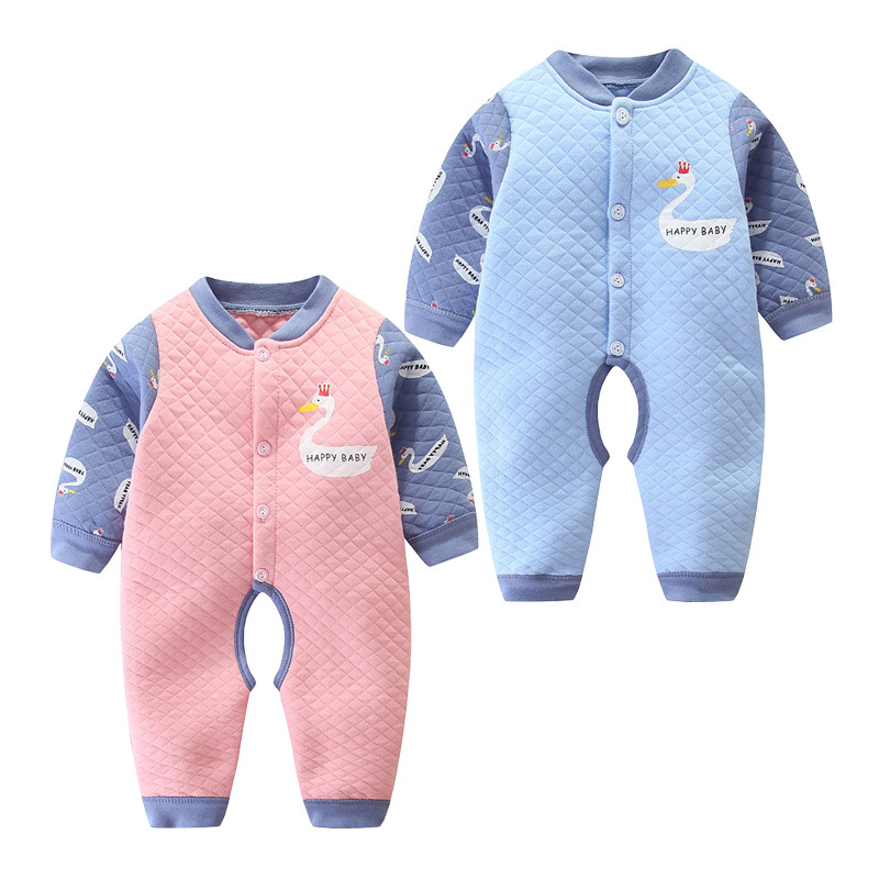 婴儿连体衣服新生儿爬服春秋纯棉夹棉3宝宝哈衣秋冬6保暖9个月12