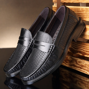夏季男鞋镂空真皮凉鞋头层牛皮单鞋透气男式打洞鞋厂家 一件代发