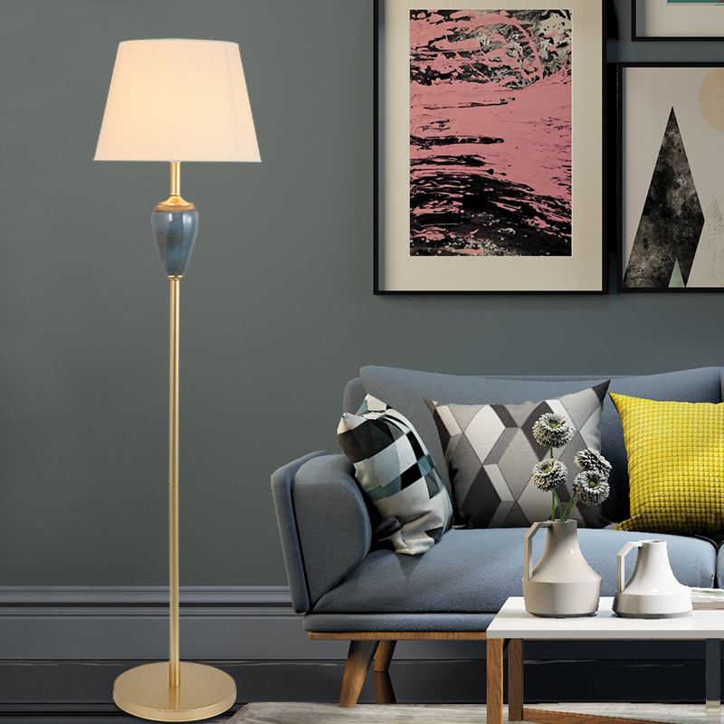 美式简约落地灯客厅现代书房卧室床头灯陶瓷立式落地台灯温馨装饰|ms