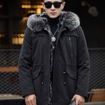 2018 leather and fur Overcome man overcoat Middle-aged and young Nick garment Mid length version Raccoon fur Internal bile leather and fur coat