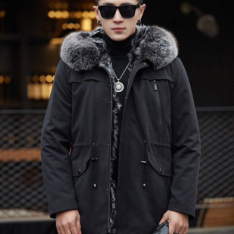 2018 leather and fur Overcome man overcoat Middle-aged and young Nick garment Mid length version Raccoon fur Internal bile leather and fur coat