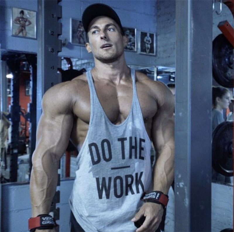 Impresión popular de la letra HACEN EL TRABAJO músculo fitness chaleco ejercicio profundo excavación algodón deportes chaleco en forma de I para hombres
