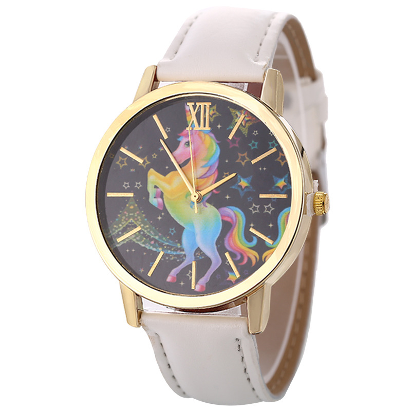 Fashion gold shell casual ladies belt quartz colorful fivepointed star horse unicorn pattern watch wholesalepicture5