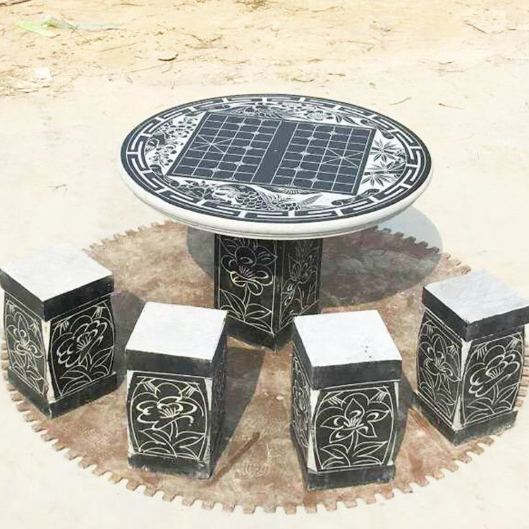 厂家加工供青石石桌石凳公园小区户外庭院棋盘石桌石凳|ru