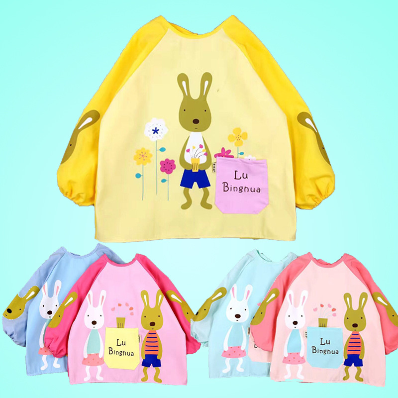长袖儿童罩衣 宝宝防水反穿衣 吃饭兜围裙儿童卡通罩衣6个月-6岁|ms