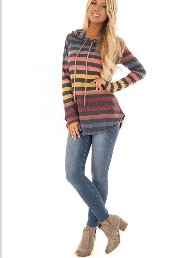 autumn new striped gradient color hooded sweatshirt NSYF18823