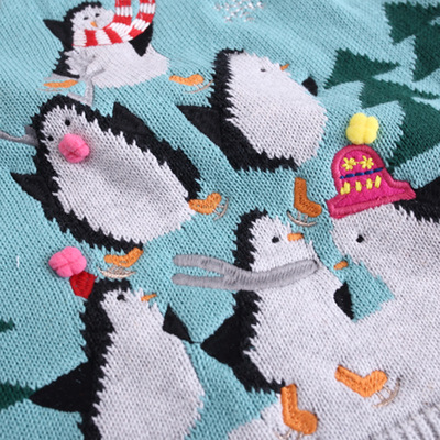 Korean Edition Children's clothing Autumn manual Embroidery Button- Cartoon penguin Christmas sweater children Manufactor Direct selling coat wholesale