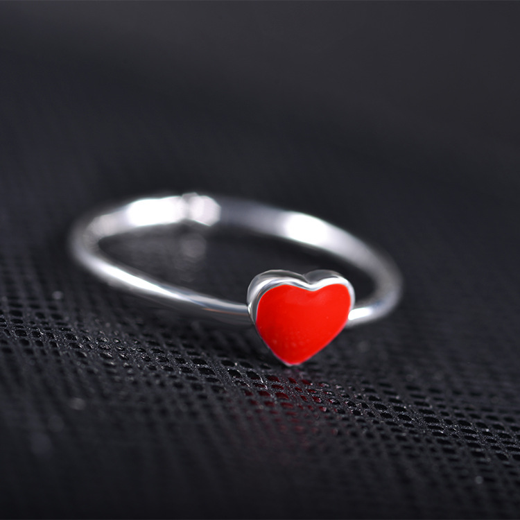 Opening Adjustable Ring Ring Heart Shape Love Red Heart Silver Ring display picture 7