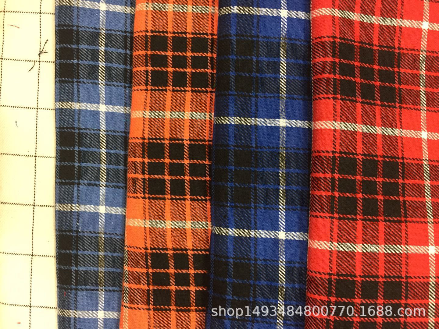 21支混纺涤棉斜纹单面磨毛格子布衬衫格子工艺品面料现货供应