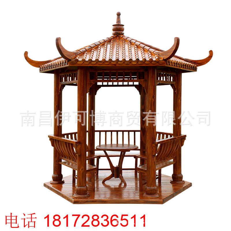 古建凉亭户外实木凉亭防腐木四角六角木亭子仿古木亭