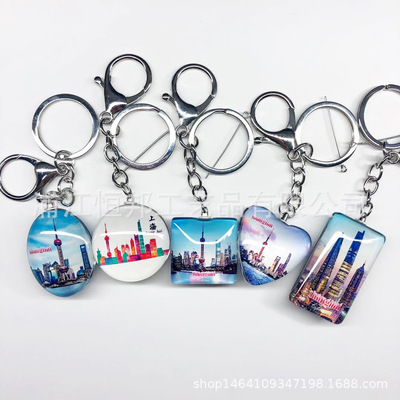 创意旅游纪念品钥匙扣上海景区钥匙扣定做 水晶玻璃钥匙扣定制|ru