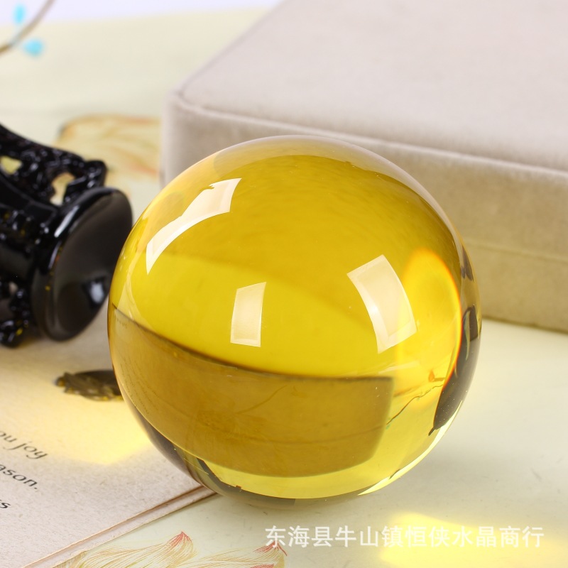 黄水晶球摆件 招财进宝  风水球旺事业