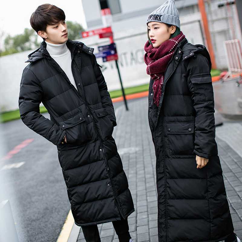 冬季大碼保暖外套情侶長款過膝棉衣加厚冬季棉服男工作服可印logo