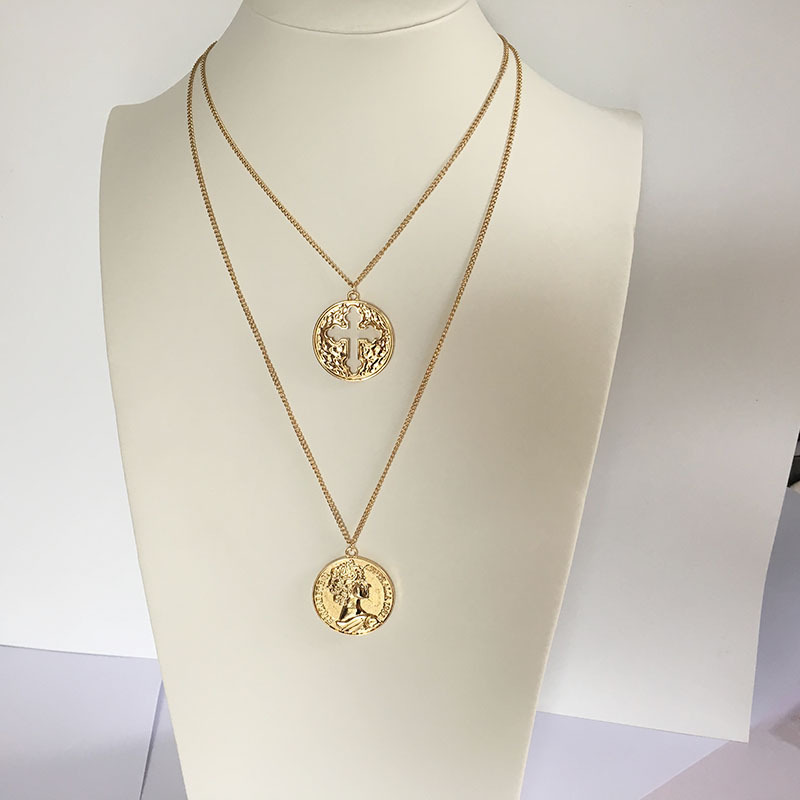 Fashion Retro Double Coin Roman Gold Coin Cross Necklace display picture 9