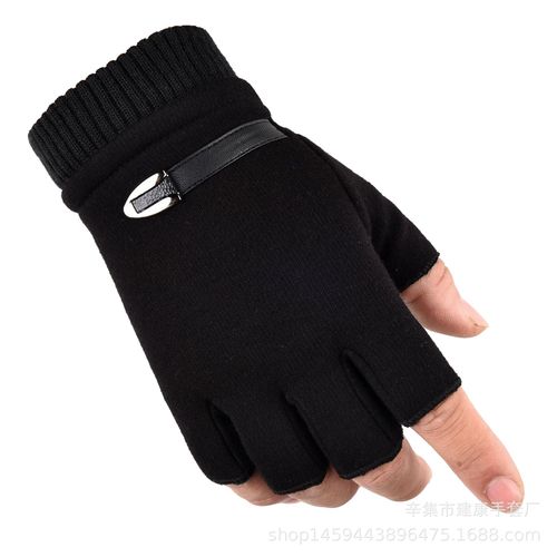 Autumn and winter non-falling velvet half-finger gloves for men and women, outdoor warm and velvet thickened cycling children's gloves for couples