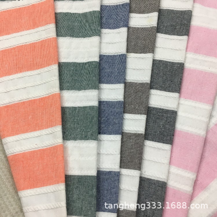 Cotton jacquard Cotton and hemp Dyed Stripes Fabric Shirting Woven Strip Striped cloth goods in stock