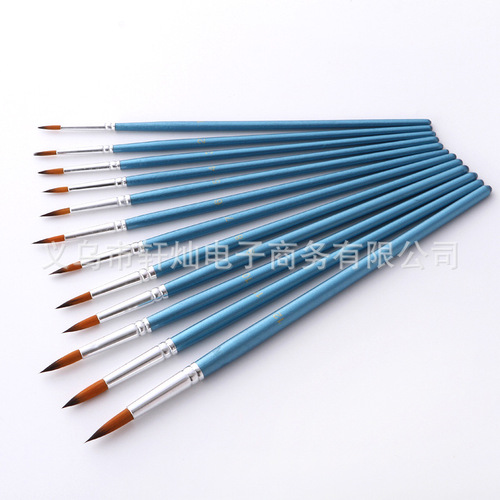 12 two-color nylon round edge pearlescent blue rods gouache watercolor oil paint brushes