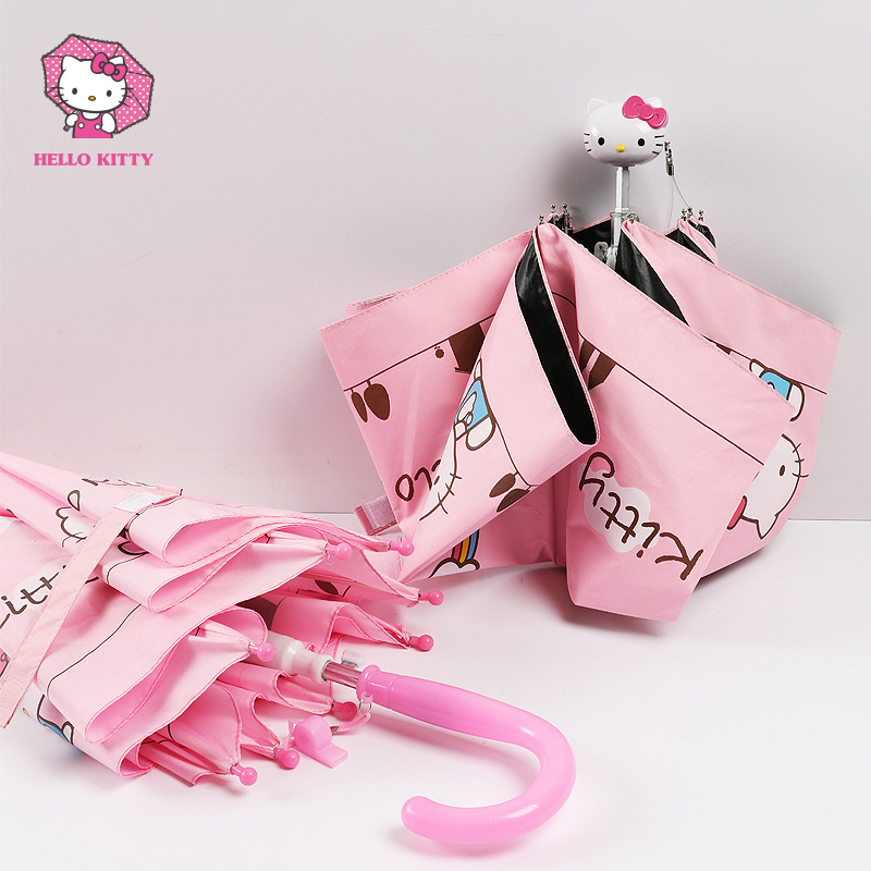 Hello Kitty亲子伞 户外遮阳黑胶晴雨伞 手动直杆儿童伞810818|ru