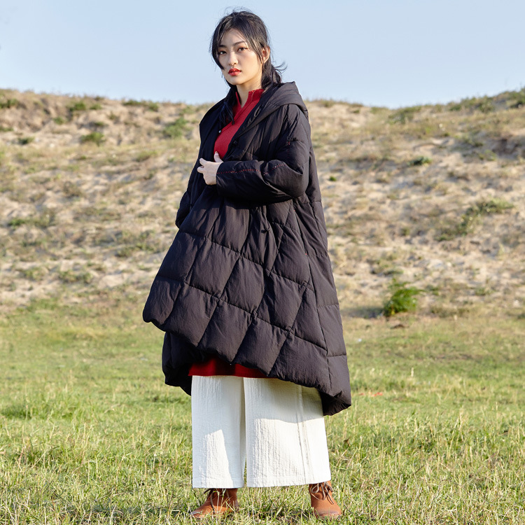 2021秋冬新款斗篷型羽绒棉服女白鸭绒连帽轻薄宽松保暖羽绒服S738