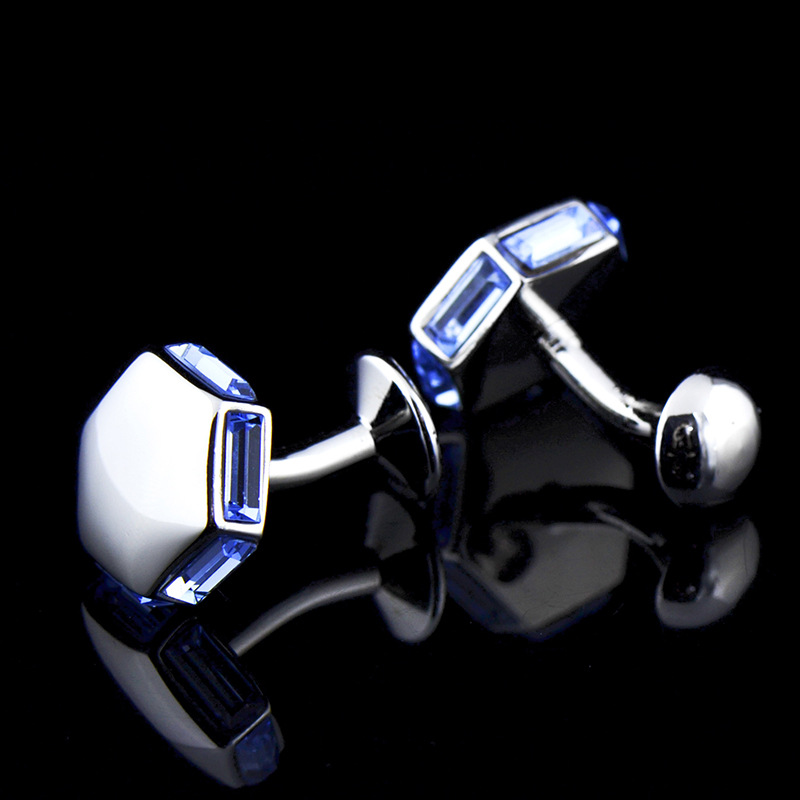 英博六边形蓝色捷克水晶袖扣袖钉男法式纽扣616cufflinks/155960
