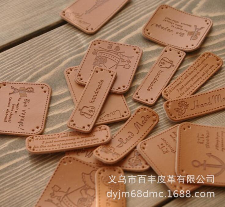 Professional faux leather, heat-pressed color-changing leather, customized leather label design. PU PVC detail image 9