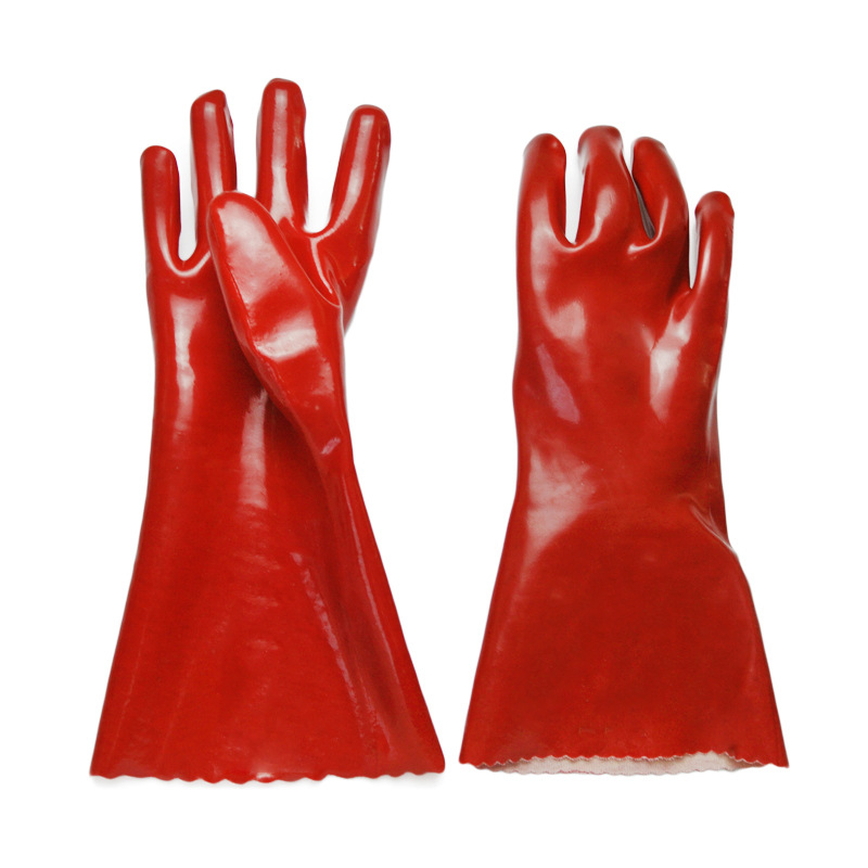 Manufactor wholesale F Labor insurance glove PVC Dipped Smooth disposable Anti-acid length 35cm glove