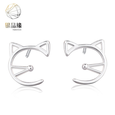 Ear Studs Silver Japan Korea Edition Simplicity lovely Kitty Earrings student Confidante Anti allergy Earrings