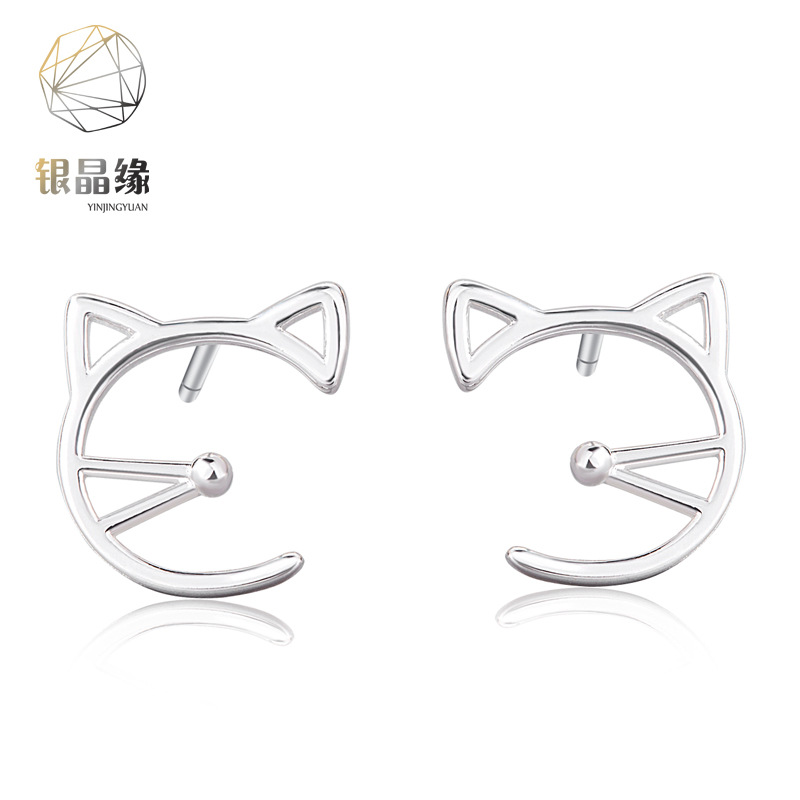 Ear Studs Silver Japan Korea Edition Simplicity lovely Kitty Earrings student Confidante Anti allergy Earrings