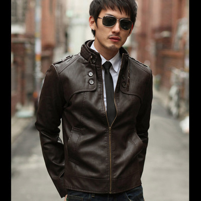 韩版外套男 立领修身休闲皮衣 男皮夹克男机车pu夹克男外套短款