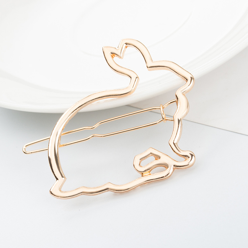 Qingwen Ventes Directes D'usine Simple Creux En Métal Mignon Lapin Petite Barrette Vente Chaude Cheveux Accessoires Bande Dessinée Côté Clip display picture 3